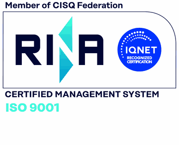 Logo certificazione ISO 9001 Talos, rilasciata da RINA per il sistema di gestione qualità